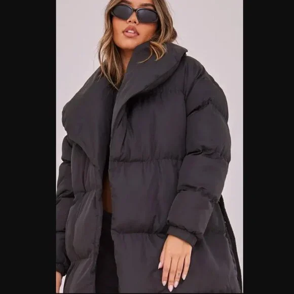 NWT PrettyLittleThing Oversized Longline Puffer Coat, Black, XXL - Picture 3 of 12